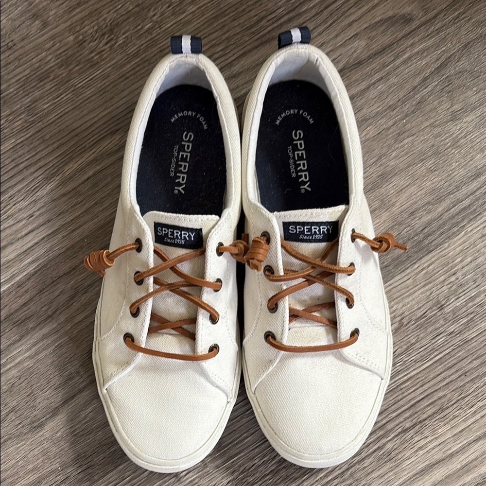 Sperry Off-White Canvas Shoes with Tan Laces